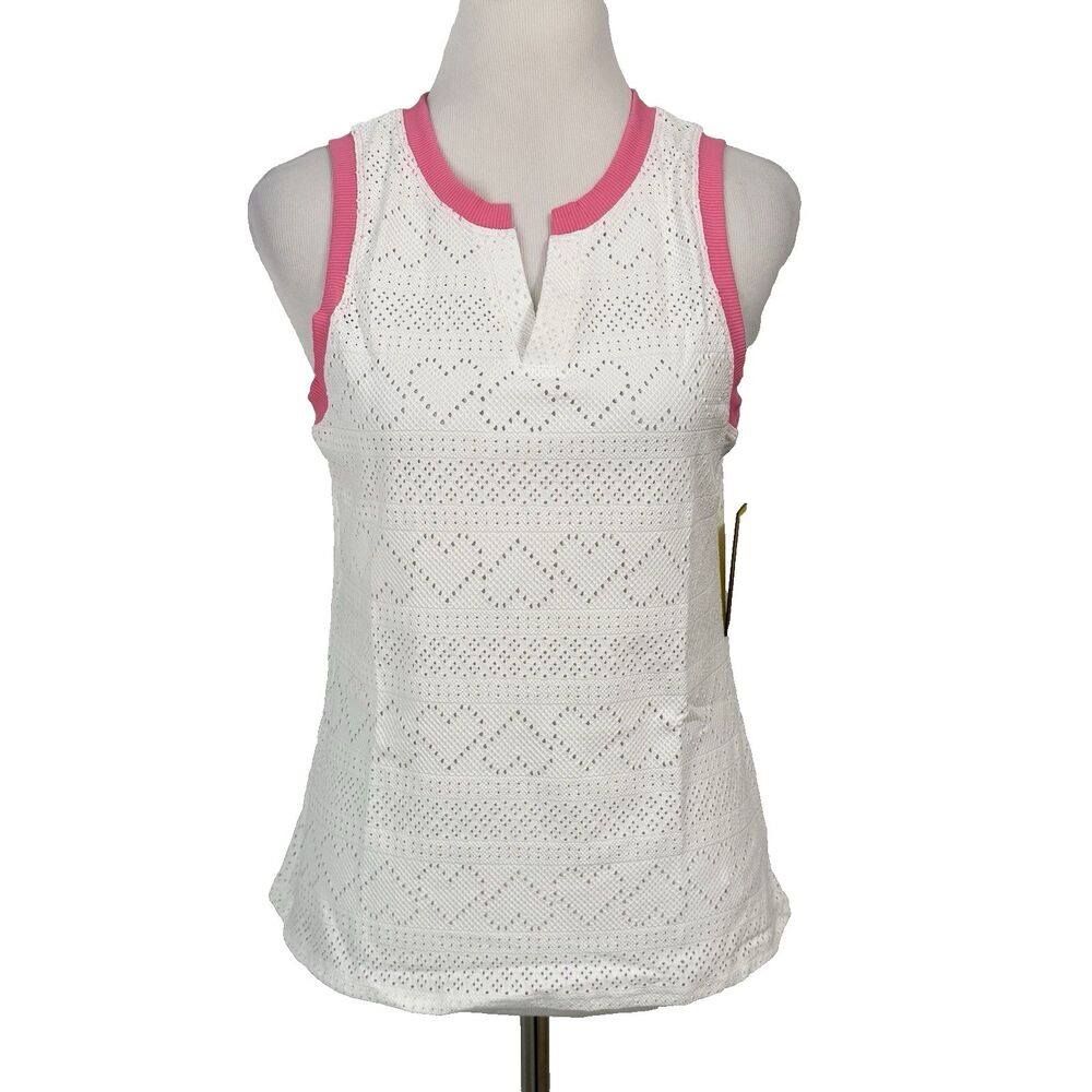 Eleven Venus Williams Devotion Tank  Top Womens Medium White Pink Eyelet Tennis